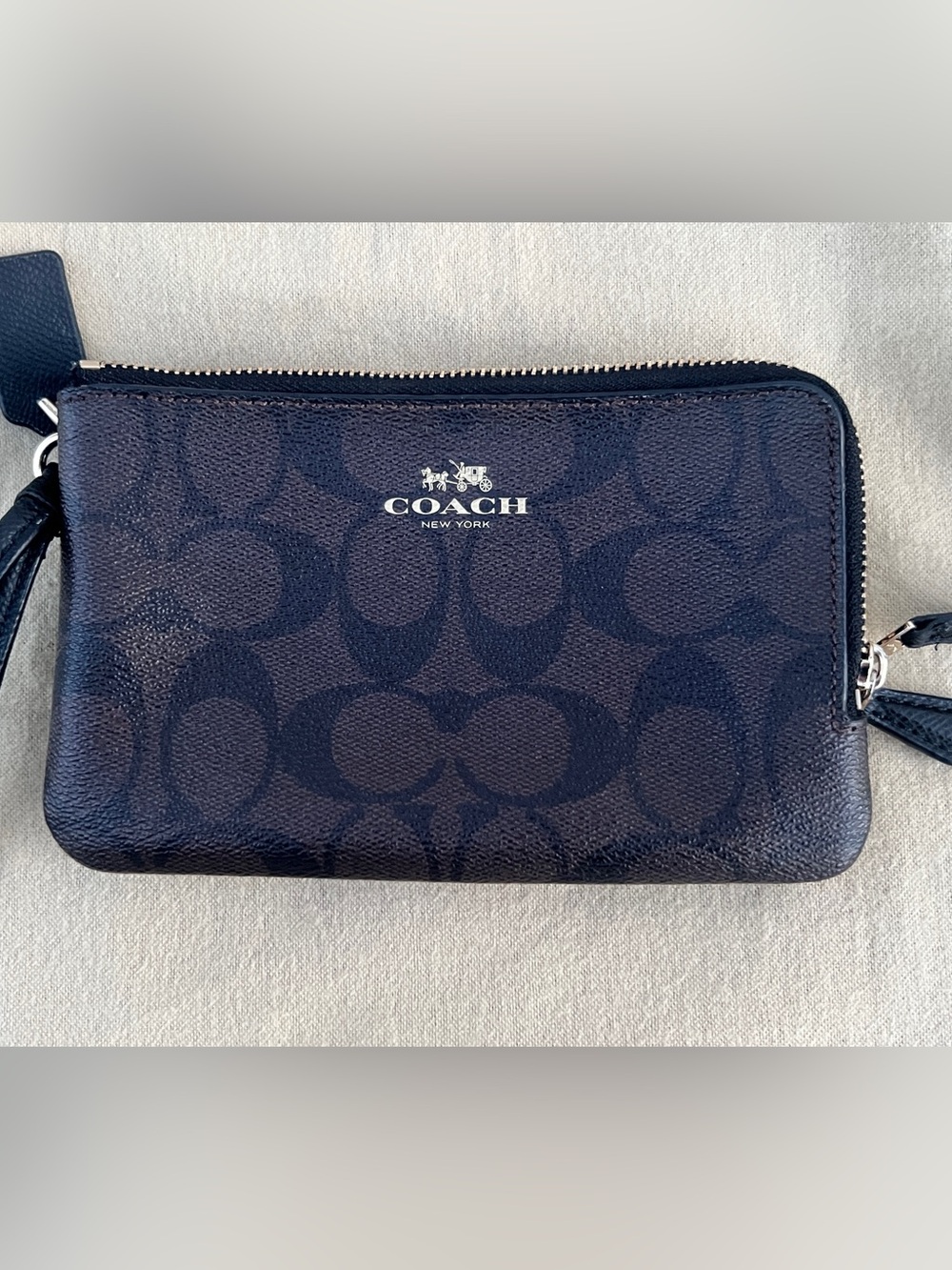 Coach Navy and Black Signature Card Pouch